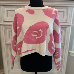moon & madison Pink and Cream Smiley Sweater